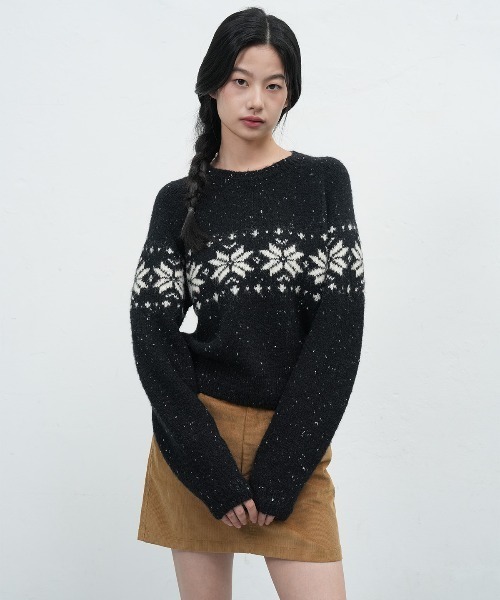 GENERAL IDEA（ジェネラルアイデア）の「【GENERAL IDEA】スノウニットプルオーバー / DUST SNOW KNIT PULLOVER（ニット/セーター・レディース・ブラック/ベージュ/レッド・L/M/S）」の4枚目の写真