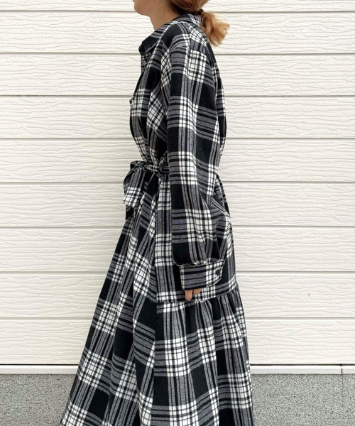 Q（キュー）の「チェックAラインシャツワンピース（シャツワンピース・レディース・ブラック系その他/オレンジ系その他・MEDIUM）」の6枚目の写真