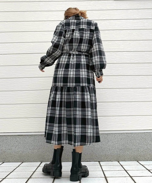 Q（キュー）の「チェックAラインシャツワンピース（シャツワンピース・レディース・ブラック系その他/オレンジ系その他・MEDIUM）」の13枚目の写真