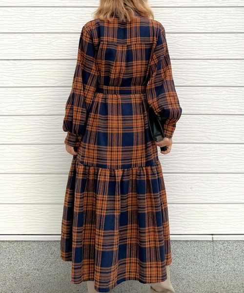 Q（キュー）の「チェックAラインシャツワンピース（シャツワンピース・レディース・ブラック系その他/オレンジ系その他・MEDIUM）」の11枚目の写真