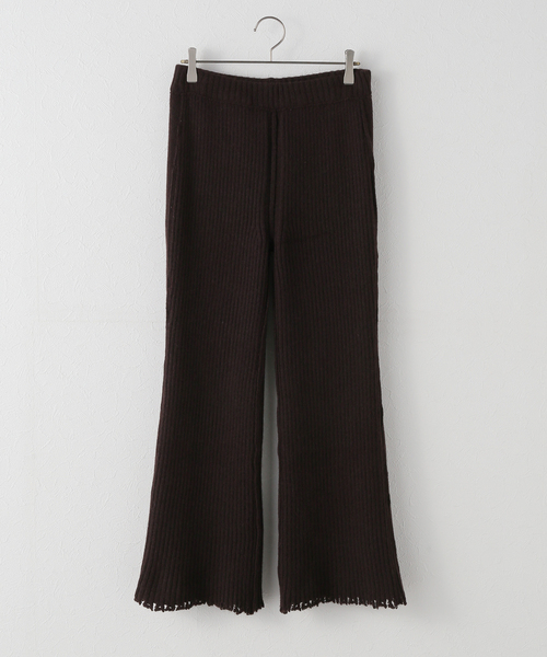 LOW CLASSIC（ロウ　クラシック）の「【LOW CLASSIC/ロウ・クラシック】 DAMAGED KNIT BOOT CUT PANTS（その他パンツ・レディース・ブラウン・SMALL）」の4枚目の写真