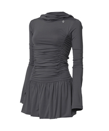 Hooded High Neck Long Dress (FL-185_Charcoal)