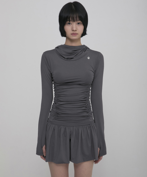 FLAREUP(フレアアップ)の「Hooded High Neck Long Dress (FL-185_Charcoal)(ワンピース・レディース・チャコール・OS)」の2枚目の写真
