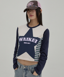 (ウィメンズ) スターウィズストライプTシャツ ネイビー