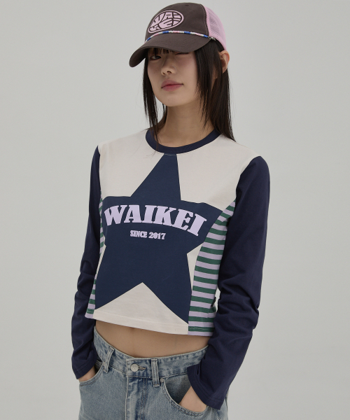 WaiKei(ワイケイ)の「(ウィメンズ) スターウィズストライプTシャツ ネイビー(Tシャツ/カットソー・レディース・その他・FREE)」の1枚目の写真