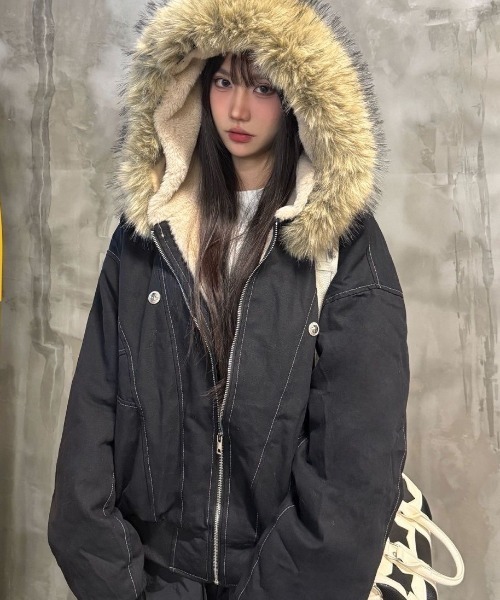 DIESEL ファー付きフード ミリタリージャケット S セール】ファー付きフード ミリタリーブルゾン/ミリタリージャケット