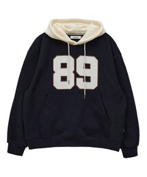 カラー ブロック 89 ロゴ フードパーカー ネイビー