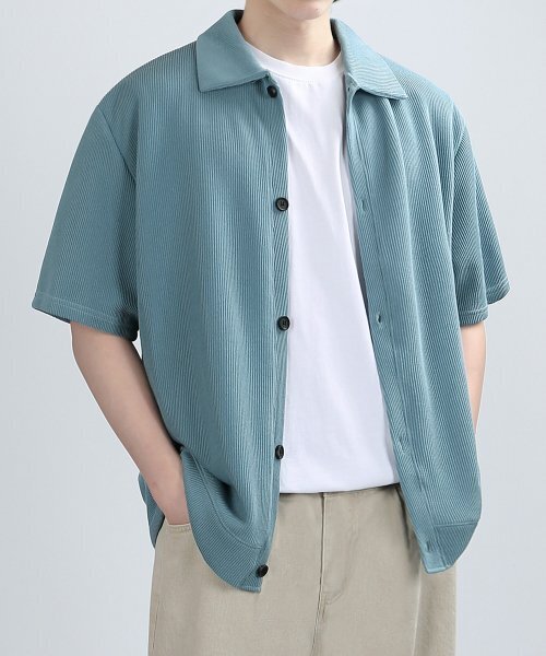 GAFF COLLAR HALF CARDIGAN (CYAN BLUE) — кардиган с воротником GAFF, циан-синий