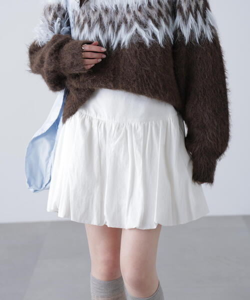 FREE'S MART(フリーズマート)の「インナーパンツ付きナチュラルコットンバルーンミニスカート(スカート・レディース・ホワイト/ブラウン系その他・MEDIUM/SMALL)」の1枚目の写真