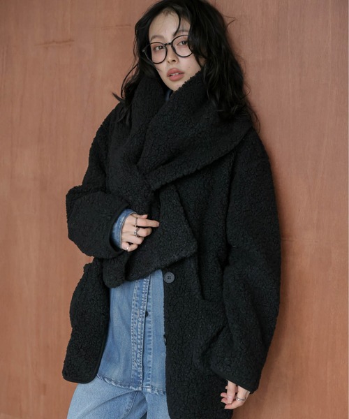 リミフゥ マフラー付きジャケット／黒 リミフゥ マフラー付きジャケット／黒 リミフゥ マフラー付き