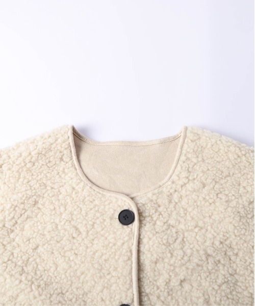 セール】マフラー付き ノーカラーボアジャケット（ノーカラー