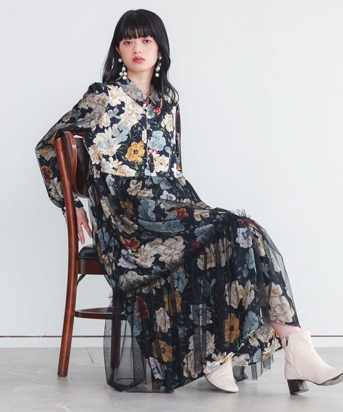 somari imagination（ソマリ イマジネーション）の「『花柄チュールドッキングワンピース』（ワンピース・レディース・ネイビー・1/2）」の5枚目の写真