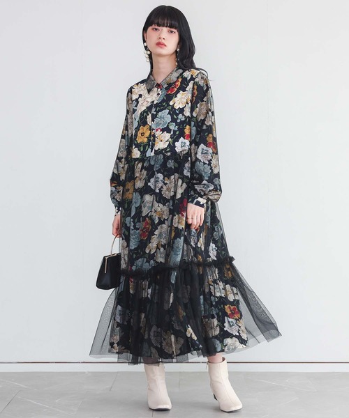 somari imagination（ソマリ イマジネーション）の「『花柄チュールドッキングワンピース』（ワンピース・レディース・ネイビー・1/2）」の3枚目の写真