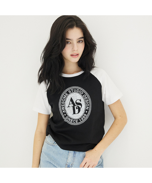 AWESOME STUDIO(オーサムスタジオ)の「サークルシンボルラグラン半袖Tシャツブラック(Tシャツ/カットソー・レディース・その他・FREE)」の1枚目の写真