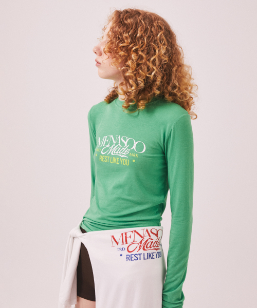 MENASOO（ミナス）の「MNS Soft Fitted Long T Shirt_Green（Tシャツ/カットソー・レディース・グリーン・F）」の4枚目の写真