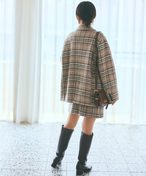 ウールシャギーチェックダブルコート 【低身長・小柄女性】(その他 ウールシャギーチェックダブルコート 【低身長・小柄女性】(その他