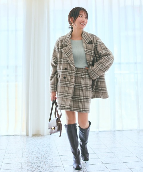 COHINA(コヒナ)の「ウールシャギーチェックダブルコート 【低身長・小柄女性】(その他アウター・レディース・ベージュ・ONE SIZE)」の16枚目の写真