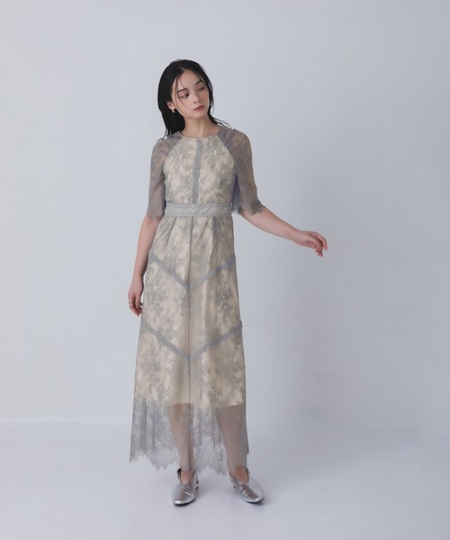Rose of Sharon(ローズオブシャロン)の「タックショルダー総レースフレアドレス(ドレス・レディース・ダークグリーン/グレイッシュブルー/ブラック/オリーブ/ボルドー/パープル/モカ・S/M/L)」の5枚目の写真
