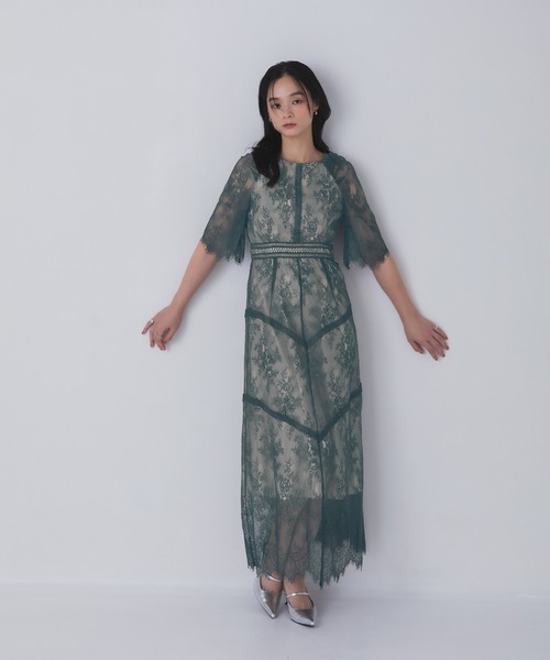 Rose of Sharon(ローズオブシャロン)の「タックショルダー総レースフレアドレス(ドレス・レディース・ダークグリーン/グレイッシュブルー/ブラック/オリーブ/ボルドー/パープル/モカ・S/M/L)」の3枚目の写真