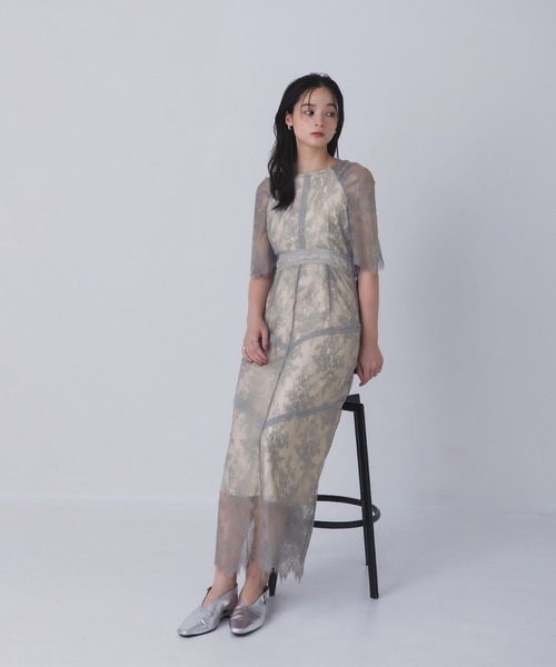 Rose of Sharon(ローズオブシャロン)の「タックショルダー総レースフレアドレス(ドレス・レディース・ダークグリーン/グレイッシュブルー/ブラック/オリーブ/ボルドー/パープル/モカ・S/M/L)」の8枚目の写真