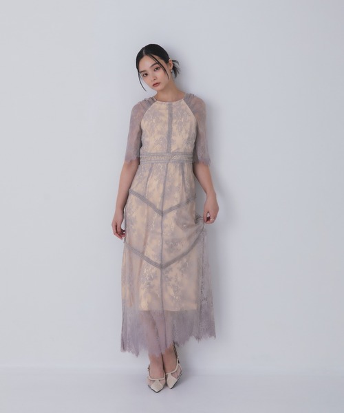 Rose of Sharon(ローズオブシャロン)の「タックショルダー総レースフレアドレス(ドレス・レディース・ダークグリーン/グレイッシュブルー/ブラック/オリーブ/ボルドー/パープル/モカ・S/M/L)」の12枚目の写真