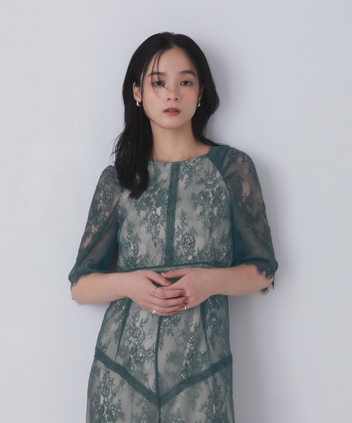 Rose of Sharon(ローズオブシャロン)の「タックショルダー総レースフレアドレス(ドレス・レディース・ダークグリーン/グレイッシュブルー/ブラック/オリーブ/ボルドー/パープル/モカ・S/M/L)」の17枚目の写真