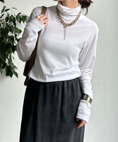 DouDou（ドゥドゥ）の「オーガニックコットンタートル（Tシャツ/カットソー・レディース・オフホワイト/ライトベージュ/ブラック・FREE）」の8枚目の写真