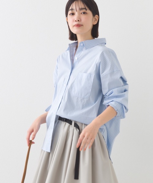 OMNES（オムネス）の「ポプリンベーシックレギュラーカラー 長袖シャツブラウス（シャツ/ブラウス・レディース・ベージュ/グリーン系その他/ブルー系その他/ホワイト/ライトグリーン/ブラック・FREE）」の6枚目の写真