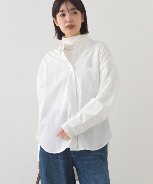 OMNES（オムネス）の「ポプリンベーシックレギュラーカラー 長袖シャツブラウス（シャツ/ブラウス・レディース・ベージュ/グリーン系その他/ブルー系その他/ホワイト/ライトグリーン/ブラック・FREE）」の2枚目の写真