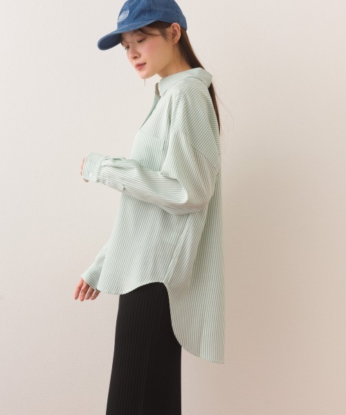 OMNES（オムネス）の「ポプリンベーシックレギュラーカラー 長袖シャツブラウス（シャツ/ブラウス・レディース・ベージュ/グリーン系その他/ブルー系その他/ホワイト/ライトグリーン/ブラック・FREE）」の8枚目の写真