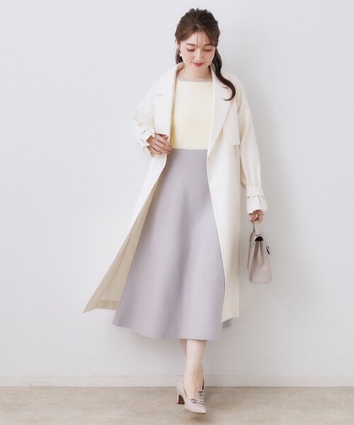 couture brooch（クチュールブローチ）の「【ハレの日・通勤】スクエアネック バイカラー ニットワンピース（ワンピース・レディース・ベージュ/オフホワイト・36/38/42）」の13枚目の写真