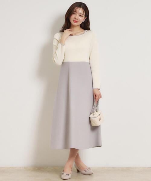 couture brooch（クチュールブローチ）の「【ハレの日・通勤】スクエアネック バイカラー ニットワンピース（ワンピース・レディース・ベージュ/オフホワイト・36/38/42）」の19枚目の写真