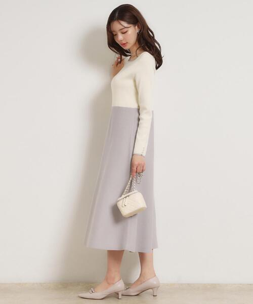 couture brooch（クチュールブローチ）の「【ハレの日・通勤】スクエアネック バイカラー ニットワンピース（ワンピース・レディース・ベージュ/オフホワイト・36/38/42）」の20枚目の写真