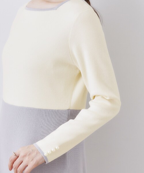 couture brooch（クチュールブローチ）の「【ハレの日・通勤】スクエアネック バイカラー ニットワンピース（ワンピース・レディース・ベージュ/オフホワイト・36/38/42）」の8枚目の写真