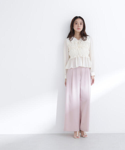 NATURAL BEAUTY BASIC(ナチュラルビューティーベーシック)の「◇フロントリボンペプラム楊柳ブラウス(シャツ/ブラウス・レディース・ベージュ/ブルー/オフホワイト・MEDIUM/SMALL)」の18枚目の写真