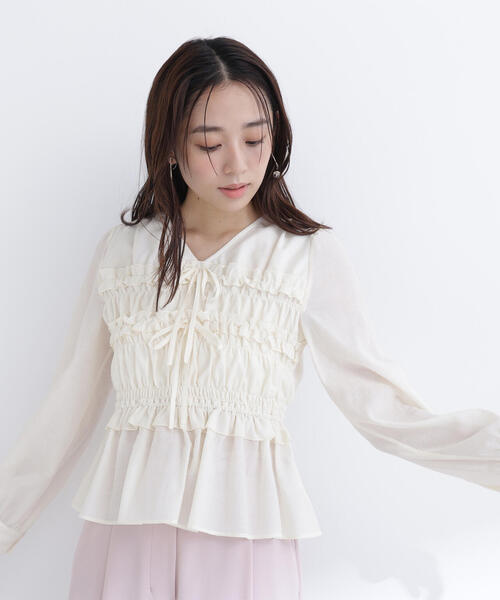 NATURAL BEAUTY BASIC(ナチュラルビューティーベーシック)の「◇フロントリボンペプラム楊柳ブラウス(シャツ/ブラウス・レディース・ベージュ/ブルー/オフホワイト・MEDIUM/SMALL)」の21枚目の写真