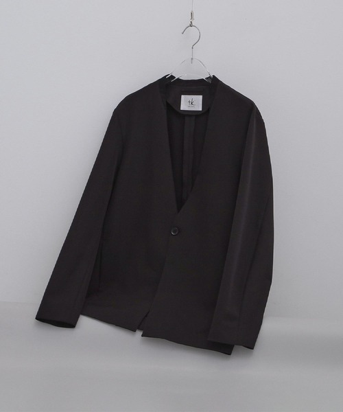 tk.TAKEO KIKUCHI（ティーケータケオキクチ）の「【セットアップ対応】360度ストレッチノーカラージャケット（ノーカラージャケット・メンズ・ブルー/ブラック/ライトグレー・01/02/03/04）」の2枚目の写真