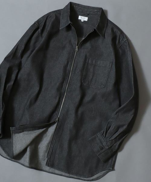ANPAS(アンパス)の「Twill & Denim Zip‐Front Over Shirt / ツイル&デニム ダブルジップオーバーシャツ メンズ シャツジャケット ライトアウター(デニムジャケット・メンズ・ブラック系その他/チャコールグレー/アイボリー/ブルー系その他・XL/L/M)」の3枚目の写真