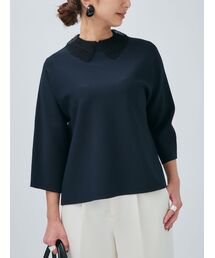 Room no.8（ルームエイト）の「Room no.8 BLACK ルームエイト ブラック Needleレースカラーニット BR8KN-287（ニット/セーター）」