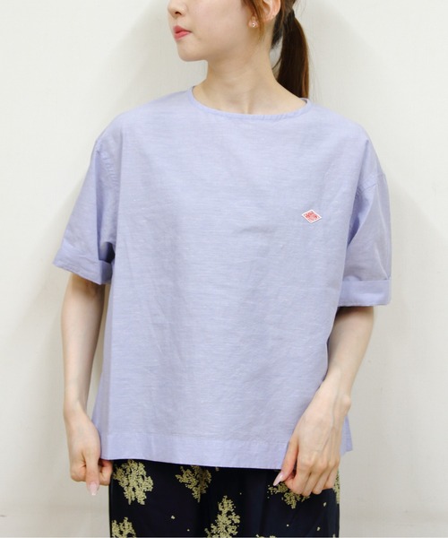 DANTON(ダントン)の「DANTON/ダントン プルオーバーシャツ PULLOVER SHIRT DT-B0435 VCL(Tシャツ/カットソー・レディース・サックスブルー/ライトグリーン/ホワイト・38)」の3枚目の写真