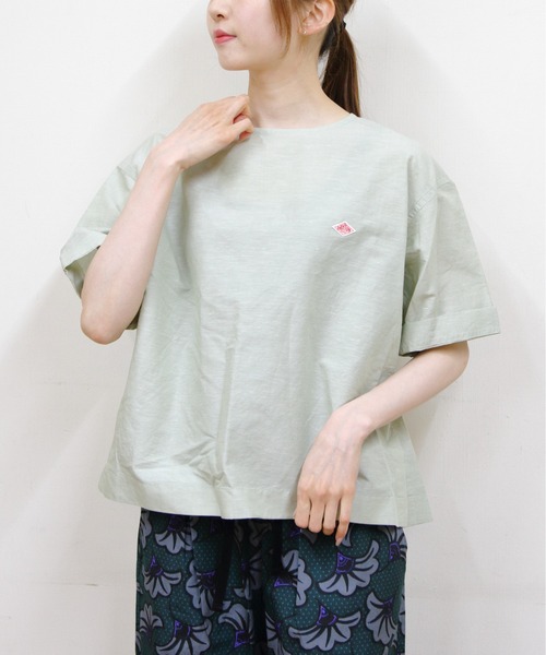 DANTON(ダントン)の「DANTON/ダントン プルオーバーシャツ PULLOVER SHIRT DT-B0435 VCL(Tシャツ/カットソー・レディース・サックスブルー/ライトグリーン/ホワイト・38)」の2枚目の写真