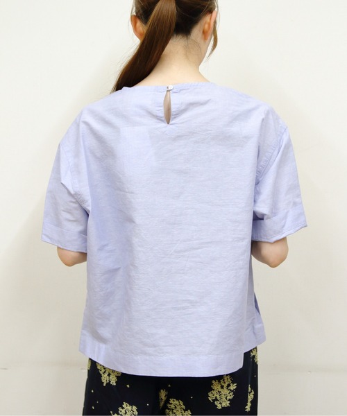 DANTON(ダントン)の「DANTON/ダントン プルオーバーシャツ PULLOVER SHIRT DT-B0435 VCL(Tシャツ/カットソー・レディース・サックスブルー/ライトグリーン/ホワイト・38)」の6枚目の写真