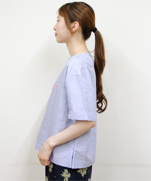 DANTON(ダントン)の「DANTON/ダントン プルオーバーシャツ PULLOVER SHIRT DT-B0435 VCL(Tシャツ/カットソー・レディース・サックスブルー/ライトグリーン/ホワイト・38)」の5枚目の写真