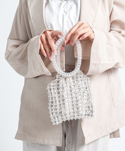 The Bagmati(ザバグマティ)の「【THE BAGMATI/ザ・バグマティー】グラスビーズバッグ ミニバッグ(トートバッグ・レディース・シルバー/アイボリー・FREE)」の1枚目の写真