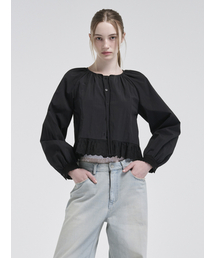 Lace Shirring Blouse, Black