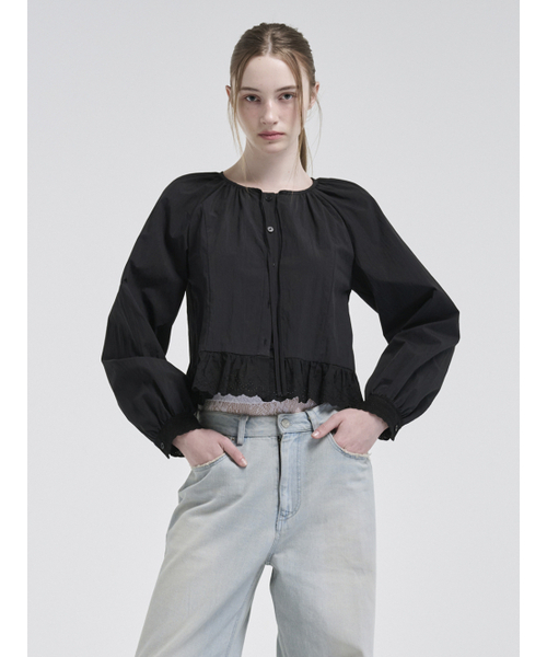 ETMON(エトモン)の「Lace Shirring Blouse, Black(シャツ/ブラウス・レディース・その他・FREE)」の1枚目の写真