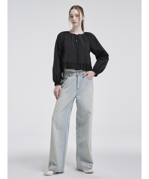 ETMON(エトモン)の「Lace Shirring Blouse, Black(シャツ/ブラウス・レディース・その他・FREE)」の2枚目の写真