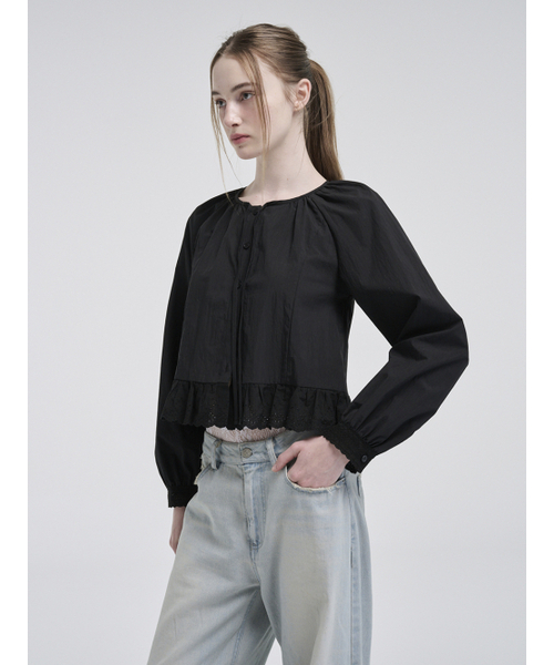 ETMON(エトモン)の「Lace Shirring Blouse, Black(シャツ/ブラウス・レディース・その他・FREE)」の3枚目の写真