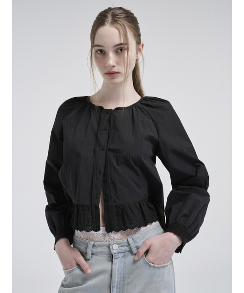 ETMON(エトモン)の「Lace Shirring Blouse, Black(シャツ/ブラウス・レディース・その他・FREE)」の4枚目の写真