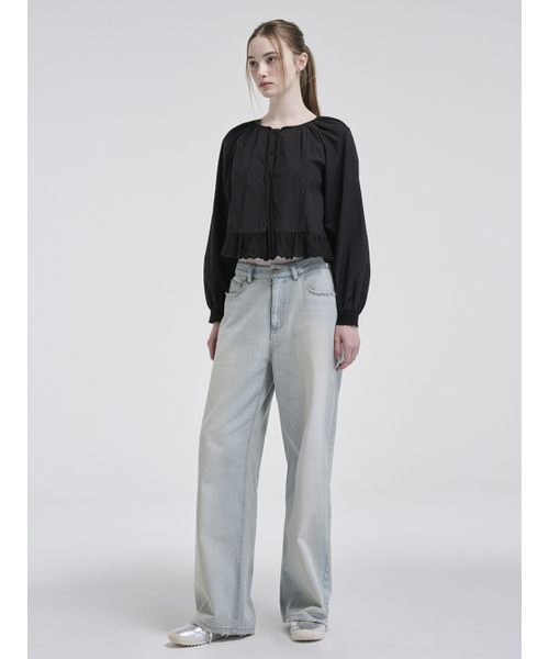ETMON(エトモン)の「Lace Shirring Blouse, Black(シャツ/ブラウス・レディース・その他・FREE)」の5枚目の写真